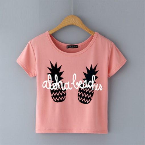 Aloha Beaches Pineapple Pink Crop Shirts