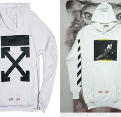 CUT OFF FRONT BACK WHITE HOODIES