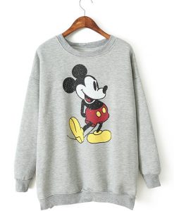 Grey Mickey Mouse Print Round Neck Sweatshirt