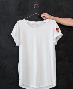 RED Rose left sleve white TShirt