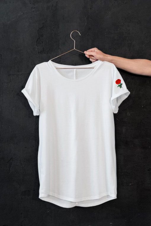 RED Rose left sleve white TShirt