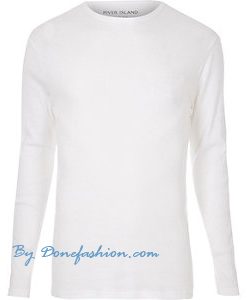 White ribbed slim fit long sleeve T-shirt