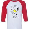 Snoopy Peanuts Cartoon Red Sleeves Raglan Tshirts