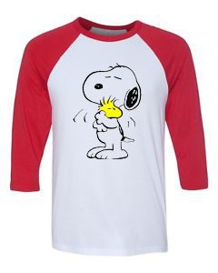 Snoopy Peanuts Cartoon Red Sleeves Raglan Tshirts