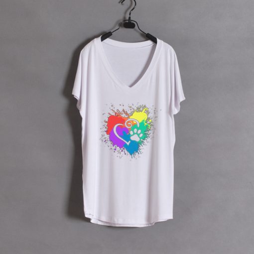 DecoExchange Mens Ally Rainbow Heart Short-Sleeve wide v neck woman white tees