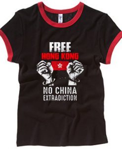 Free Hong Kong No China Extradiction black ringer red T Shirt