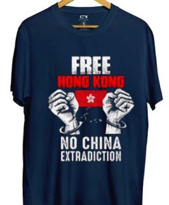 Free Hong Kong No China Extradiction blue navy T Shirt