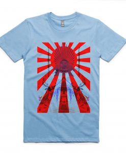 Japan Samurai Spirit Rising Sun Flag Graphic Retro Design Blue Sea T shirts