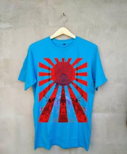 Japan Samurai Spirit Rising Sun Flag Graphic Retro Design Blue T Shirt