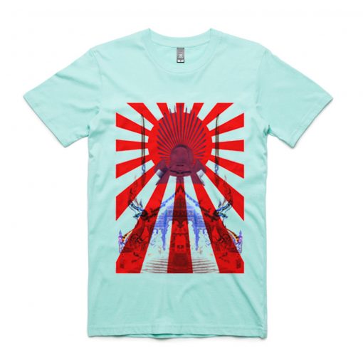 Japan Samurai Spirit Rising Sun Flag Graphic Retro Design Green Mint T shirts