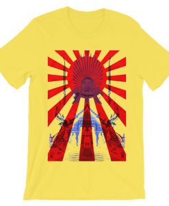 Japan Samurai Spirit Rising Sun Flag Graphic Retro Design Yellow T Shirt