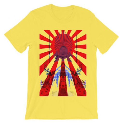 Japan Samurai Spirit Rising Sun Flag Graphic Retro Design Yellow T Shirt