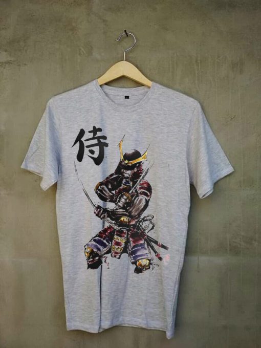 Samurai Illustration Folk Japan Art Men's Grey T shirts