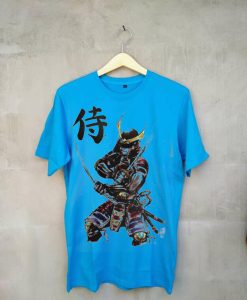 Samurai Illustration Folk Japan Art Men's Smooth Bluet-shirt