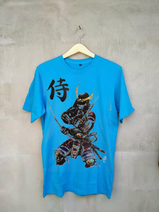 Samurai Illustration Folk Japan Art Men's Smooth Bluet-shirt