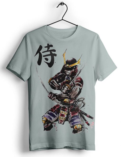 Samurai Illustration Folk Japan Art Men's Smooth Grey t-shirt