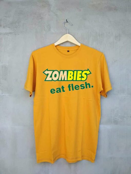 Zombies Eat Flesh Unisex Yellow T shirts