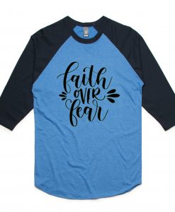 FAITH FEAR blue black sleeves raglan t shirts