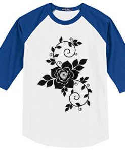 Flowers design white blue sleeve raglan t shirts