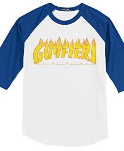 Guy Fieri X Thrasher white blue sleeves raglan t shirts