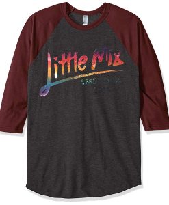Little Mix Rainbow World Tour Music 2019 Gig Sparkle grey asphalt white sleeve raglan tees