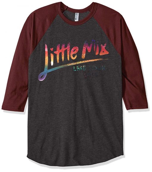 Little Mix Rainbow World Tour Music 2019 Gig Sparkle grey asphalt white sleeve raglan tees