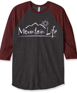 Mountain Life grey asphalt brown sleeves raglan t shirts