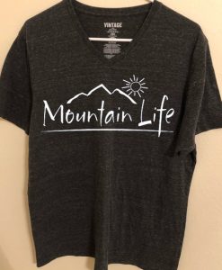 Mountain Life grey v neck t shirts