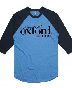 Oxford Comma blue black sleeves raglan t shirts