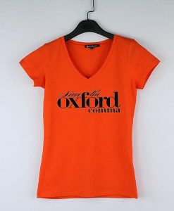 Oxford Comma orange v neck t shirts