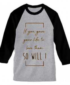 So Will I grey black sleeves baseball t shirts