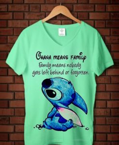 T shirt Ohana Means Family green mint v neck woman tees