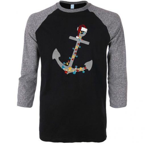 Captain Christmas Anchor Black Grey Sleees Raglan T-Shirt