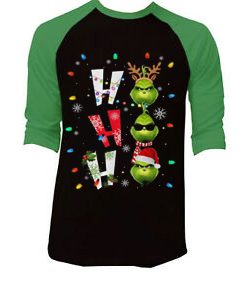 Ho Ho Ho Merry The Grinch Christmast Black Green Sleeves Raglan T shirts