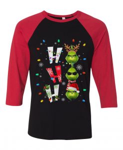 Ho Ho Ho Merry The Grinch Christmast Black Red Sleeves Raglan T shirts