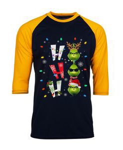 Ho Ho Ho Merry The Grinch Christmast Black Yellow Sleeves Raglan T shirts