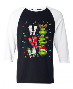 Ho Ho Ho Merry The Grinch Christmast Black white Sleeves Raglan T shirts