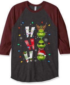 Ho Ho Ho Merry The Grinch Christmas Grey Brown Sleeves Raglan T shirts