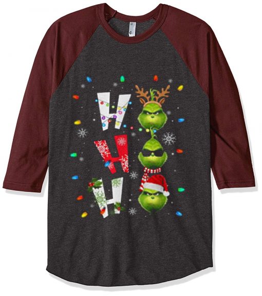 Ho Ho Ho Merry The Grinch Christmas Grey Brown Sleeves Raglan T shirts