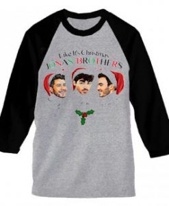 Like It's Christmas Jonas Brothers Grey Black sleeves raglan Tshirts