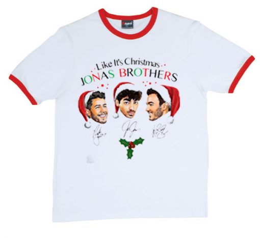 Like It's Christmas Jonas Brothers White Red Ringer Tshirts