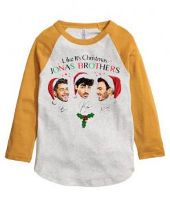Like It's Christmas Jonas Brothers White Yellow sleeves raglan Tshirts