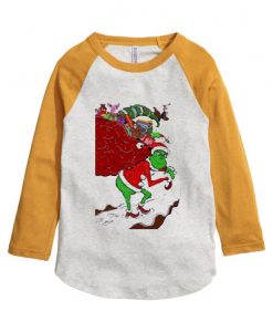 The Grinch Christmast On Snow White Yellow Sleeves Raglan Tees