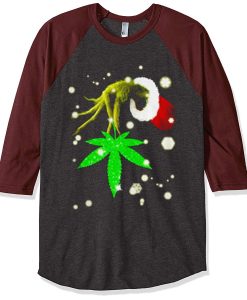 The Grinch Hold Weed Grey Brown Sleeves Raglan T Shirts