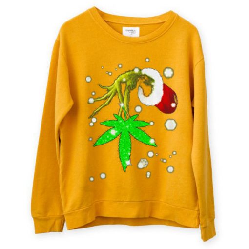 The Grinch Hold Weed Yellow Sweatshirts