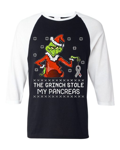 The Grinch Stole My Pancreas Black White Sleeves Raglan Tshirts