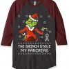 The Grinch Stole My Pancreas Grey Brown Sleeves Raglan Tshirts