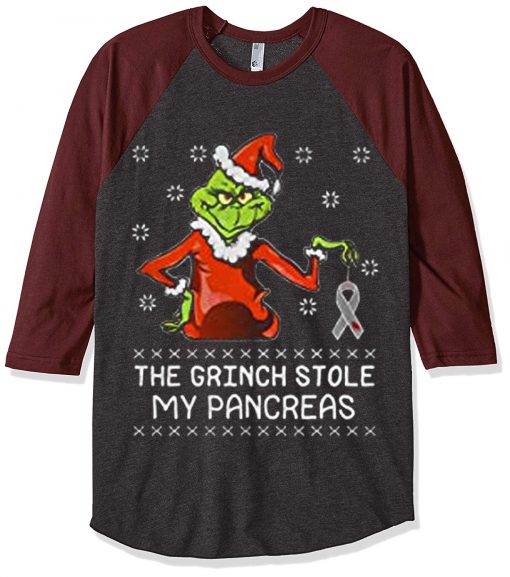 The Grinch Stole My Pancreas Grey Brown Sleeves Raglan Tshirts