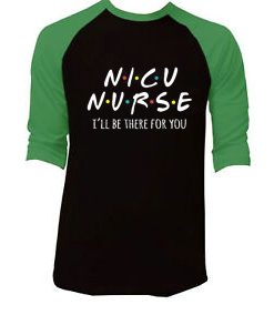 NICU Nurse Black Green Sleeves Raglan Tees