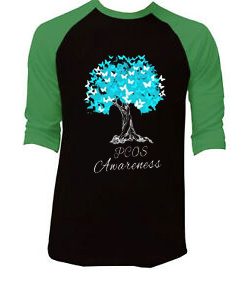 PCOS Awareness Black Green Sleeves RaglanT-Shirt